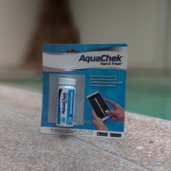 Aquachek Test & Treat bandelettes et smartphone chlore pH stabilisant